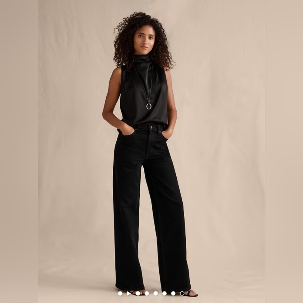 NWT The Icon Classic Wide-Leg Jean Size 30 Petite In Black Rinse Wash
